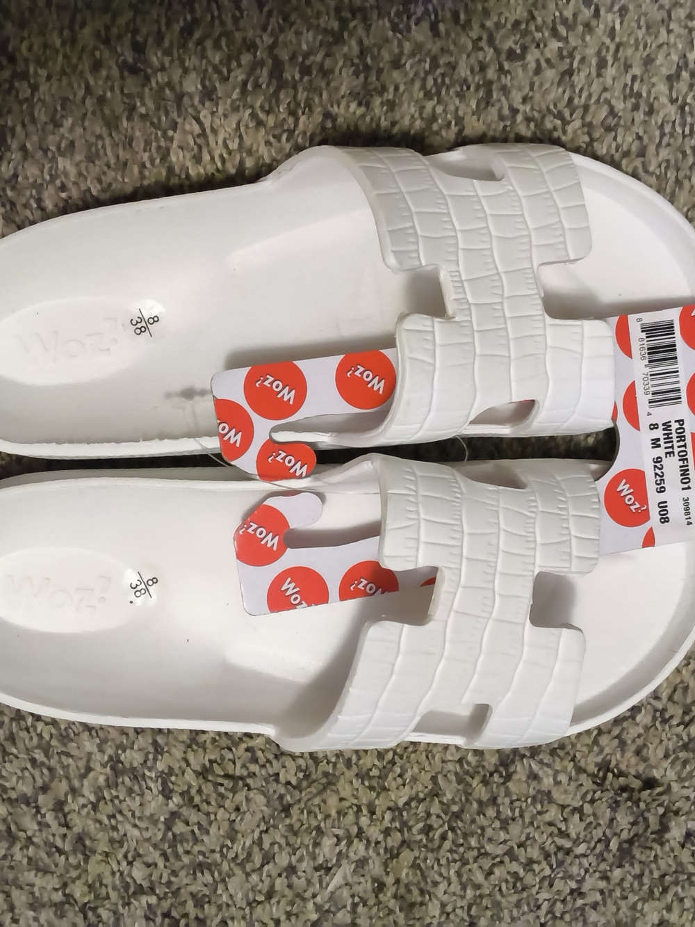 Women’s White Slide Sandals with Croc-Embossed Strap